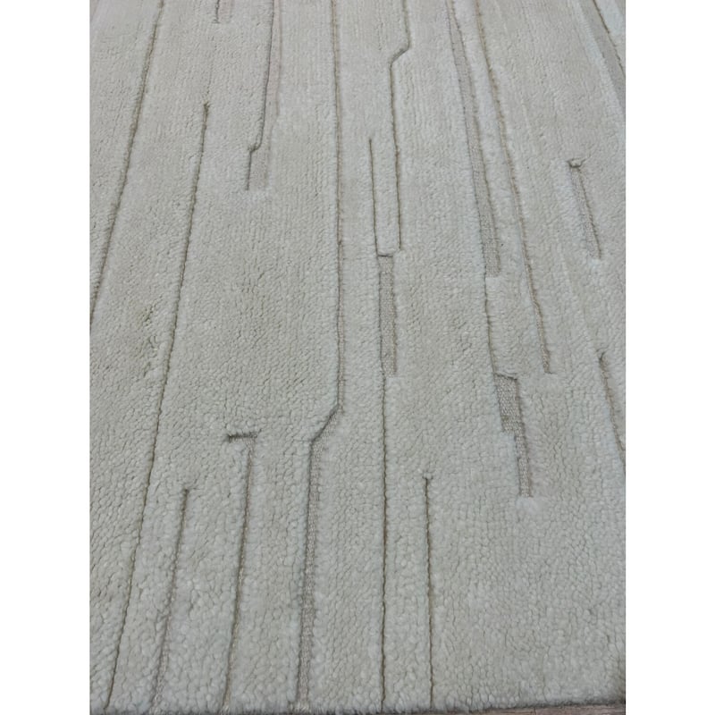 Hand-Knotted Wool Plush Flatweave Loom Rug, 8' x 10', Ivory Area Rug, Elegant Modern Design for Living Spaces - L