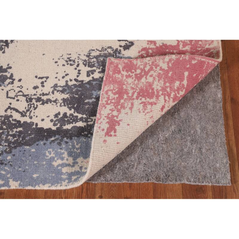 Nature Print Ivory Abstract Modern Area Rug Handmade Wool Carpet - 5'3" x 6'7"