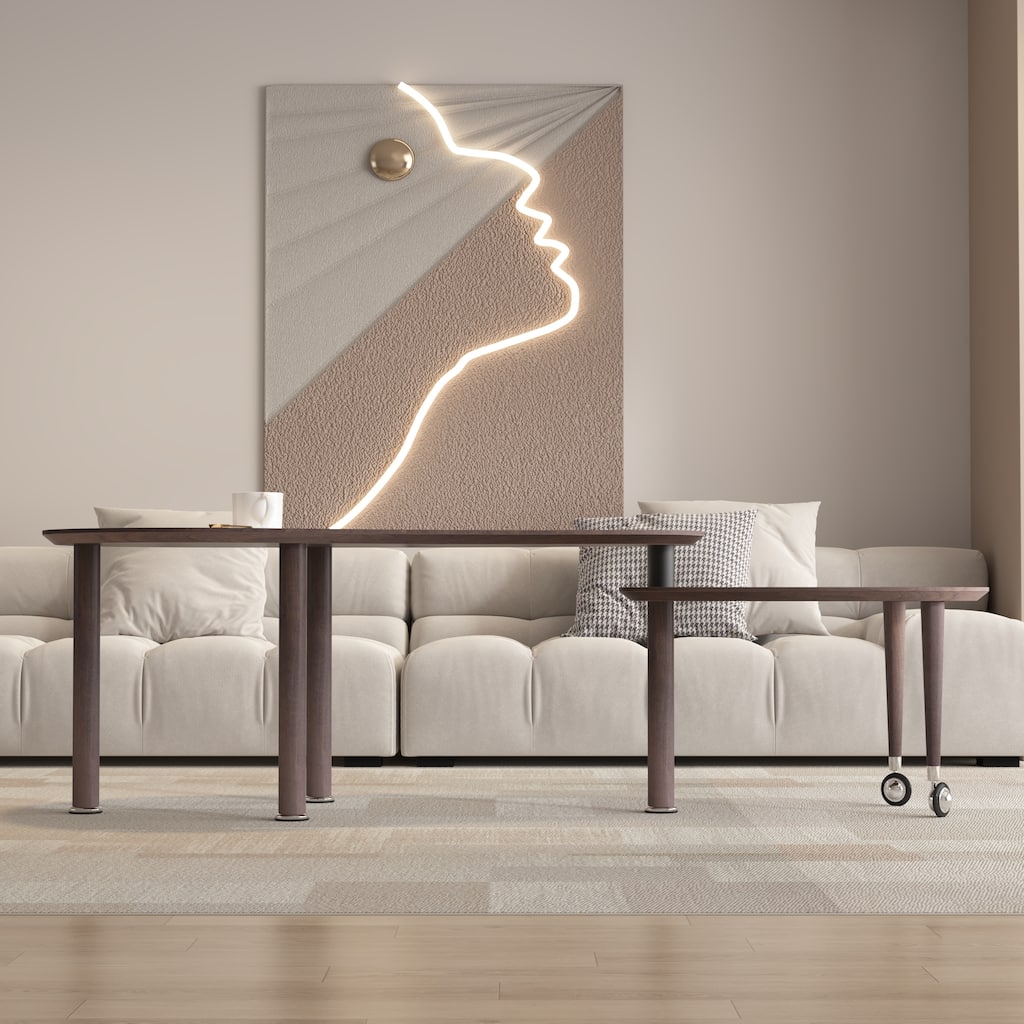 360 degree rotatable coffee table rotating cocktail table with solid rubber wood legs