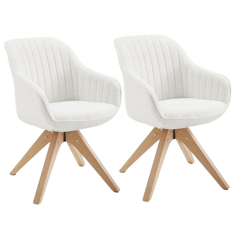 Art Leon Set of 2 Mid-century Swivel Dining Chairs with Wood Legs - Off White