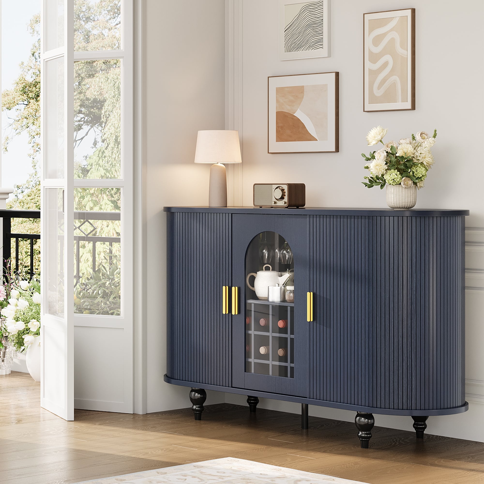 Garvee Bar Cabinet with Storage, Liquor Bar Cabinet with Sliding Door