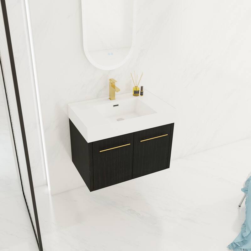 30" Floating Bathroom Vanity with Resin Sink, Soft-Closing Hinges, Ample Storage, and Black Chestnut Finish