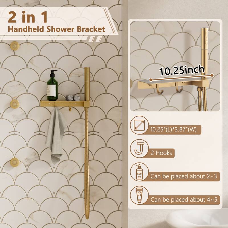 CASAINC Thermostatic 4 Functions 12 inch Rainfall Showerhead with Handheld Spray & 6 Body Jets Set Rain Shower System