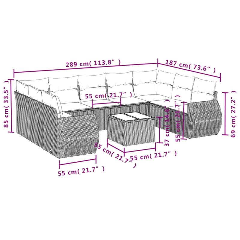 vidaXL Patio Sofa Set with Cushions Outdoor Conversation Furniture Poly Rattan