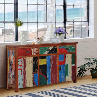 Chic Teak Buffet with 3 Doors and 3 Drawers Made from Recycled Teak Wood Boats