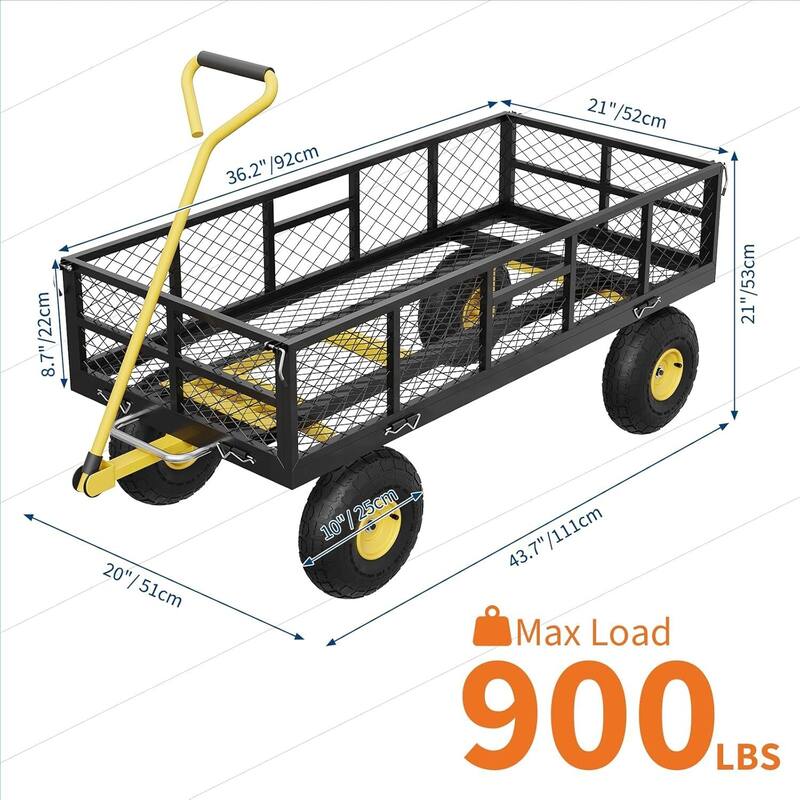 900 lbs Garden Dump Cart with Removable Mesh Sides, Yard Cary Utility Wagon for Lawn Backyard Use