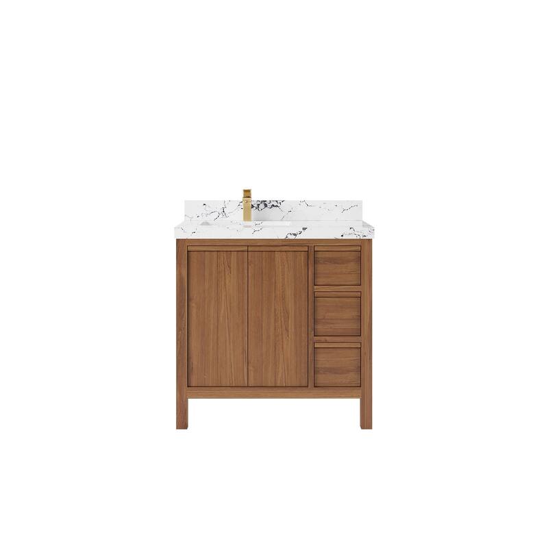 Willow Collections 36 in. W x 22 in. D Elizabeth Solid Teak Left Offset Sink Bathroom Vanity with Countertop