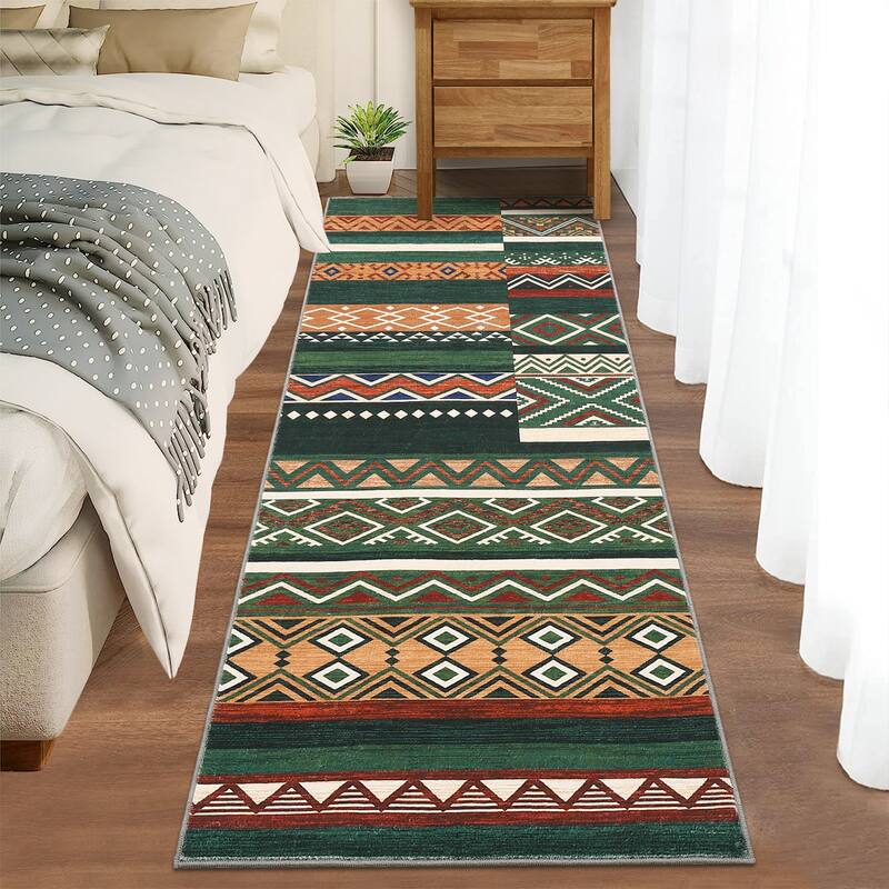 Area Rug Washable Living Room Rugs Vintage Geometric Area Rug Soft Low Pile Non-Slip Area Rug