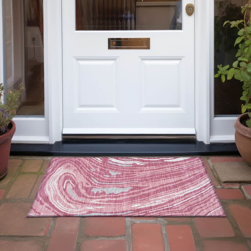 Machine Washable Indoor/ Outdoor Abstract Brushstrokes Chantille Rug