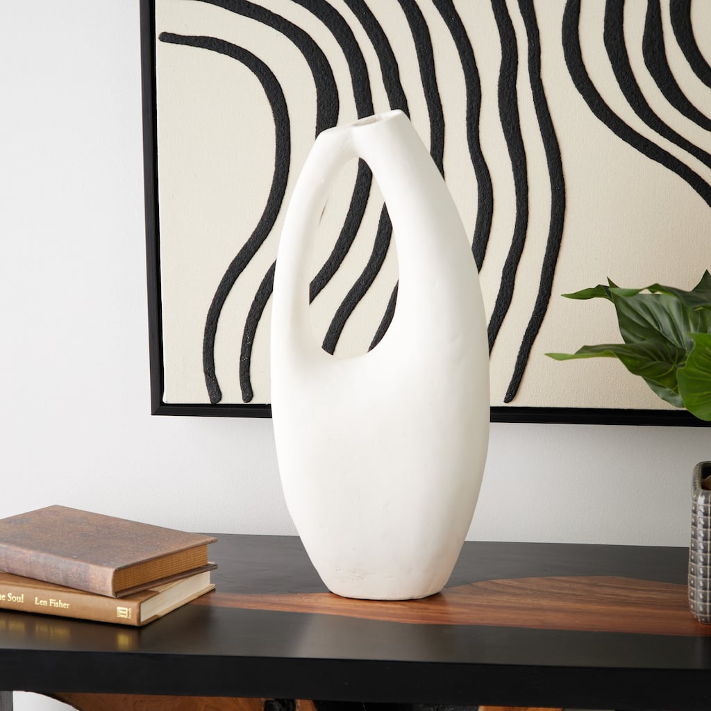 Beige Paper Mache Abstract Curved Vase with Handle