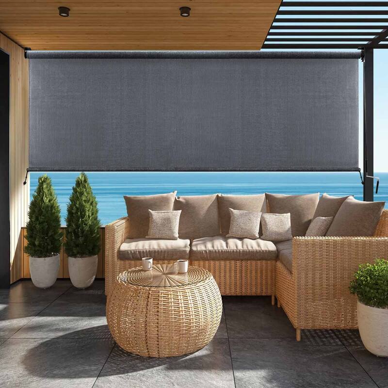 Lumi Home Furnishings UV Blocking Fade Resistant Fabric Exterior Roller Shade - Grey - 72" x 96"
