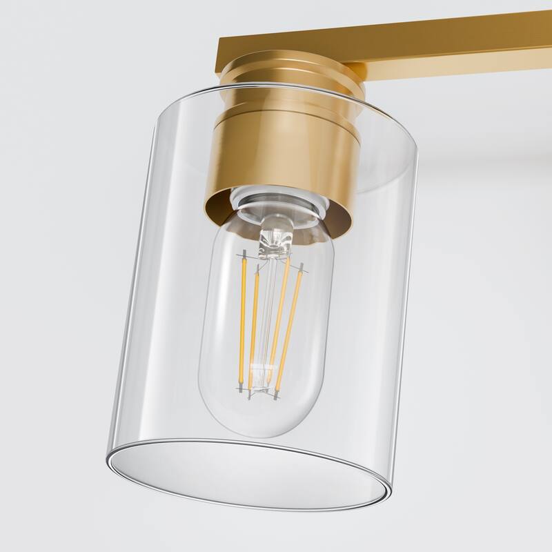 YANSUN Modern Gold Vanity Light 3-Light Bathroom Wall Sconce with Clear Cylindrical Glass