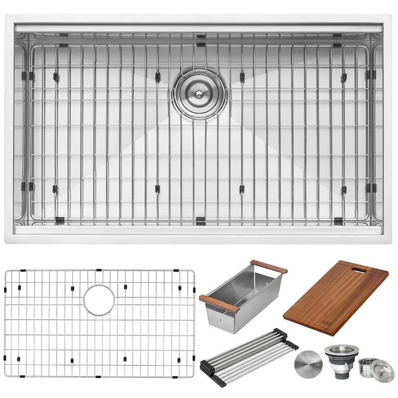 Ruvati 30-inch Workstation Ledge Undermount 16 Gauge Stainless Steel Kitchen Sink Single Bowl - RVH8310 - 28-1/2″ x 16″