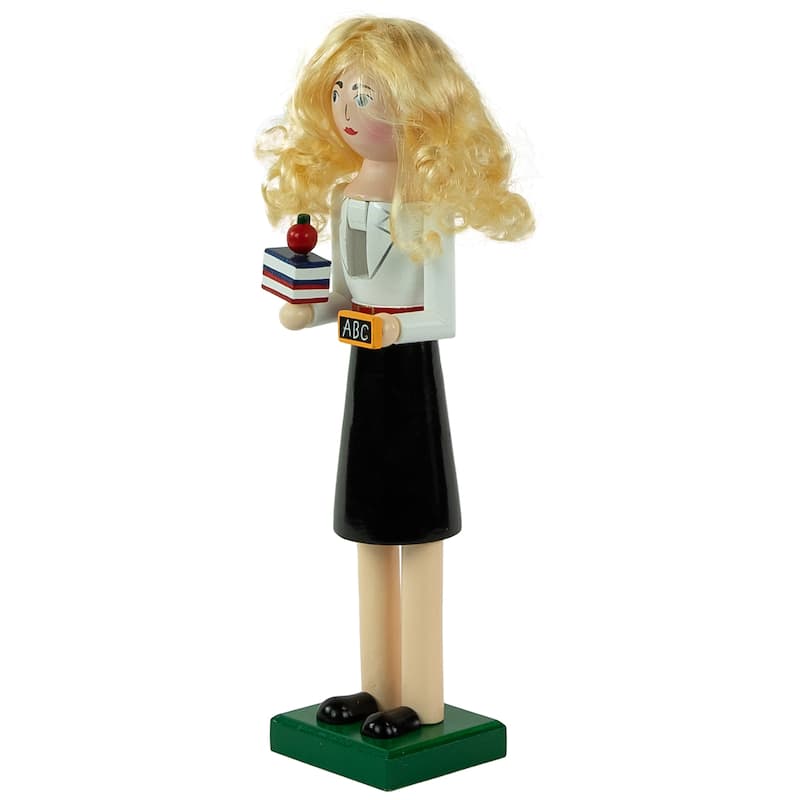 14" Black and White Wooden Teacher Christmas Nutcracker