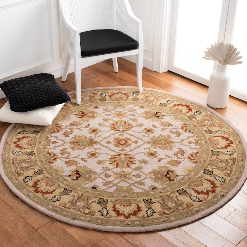 SAFAVIEH Handmade Heritage Breeze Traditional Oriental Wool Rug - 6' Round - Ivory/Light Gold