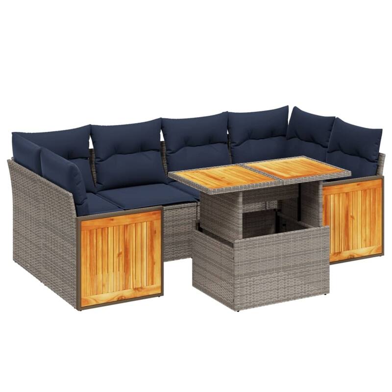 vidaXL Patio Sofa Set with Cushions Outdoor Furniture 7 Piece Poly Rattan - 21.7 x 24.4 x 27.2