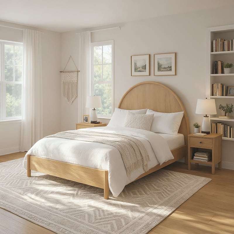 Christopher Knight Home - Modern Mid-Century Wooden Platform Bed with Arched Headboard - Natural - Full