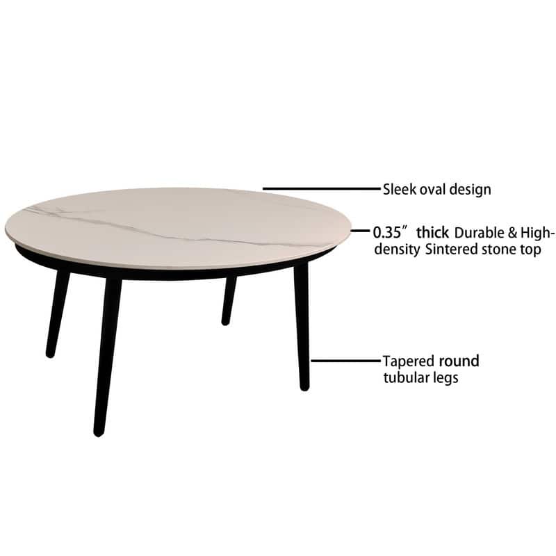 ‌2PC Outdoor Loveseat Set – Modern Chat Sofa, Sunbrella Cushions, White Carrara Marble-Look Stone Table