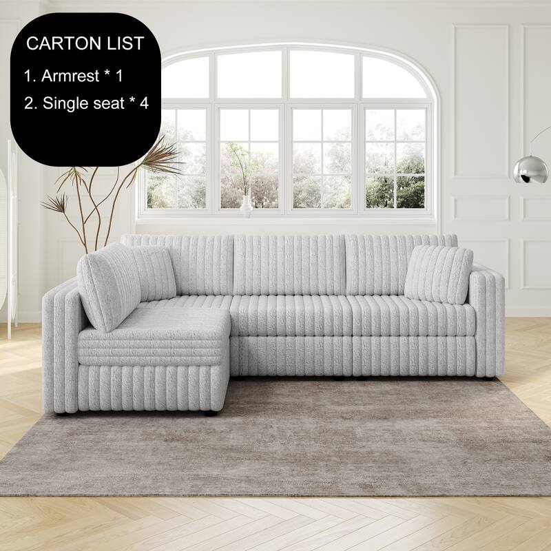 106.3" Soft L-shaped 4-Person Modular Sofa, Light Gray, Metal Frame