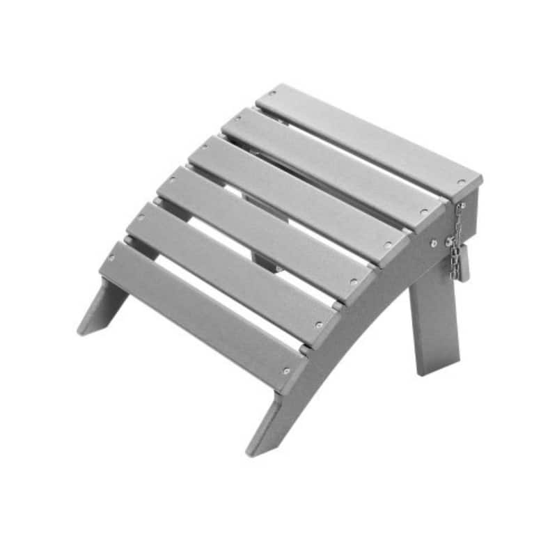 Grey HDPE Folding Adirondack Ottoman Footrest with Slatted Surface Ideal Use for Patio or Balcony - 16.9” x 18.9” x 13” - Grey