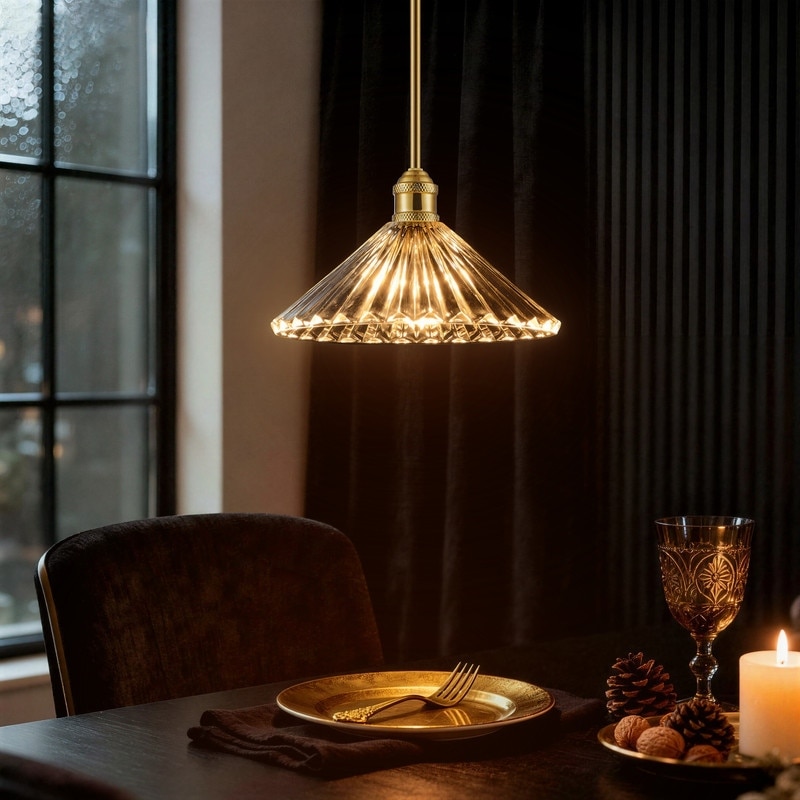 KAWOTI Adjustable Single Pendant Light with Cone Glass Shade - W12.5" x D12.5" x H51.5"