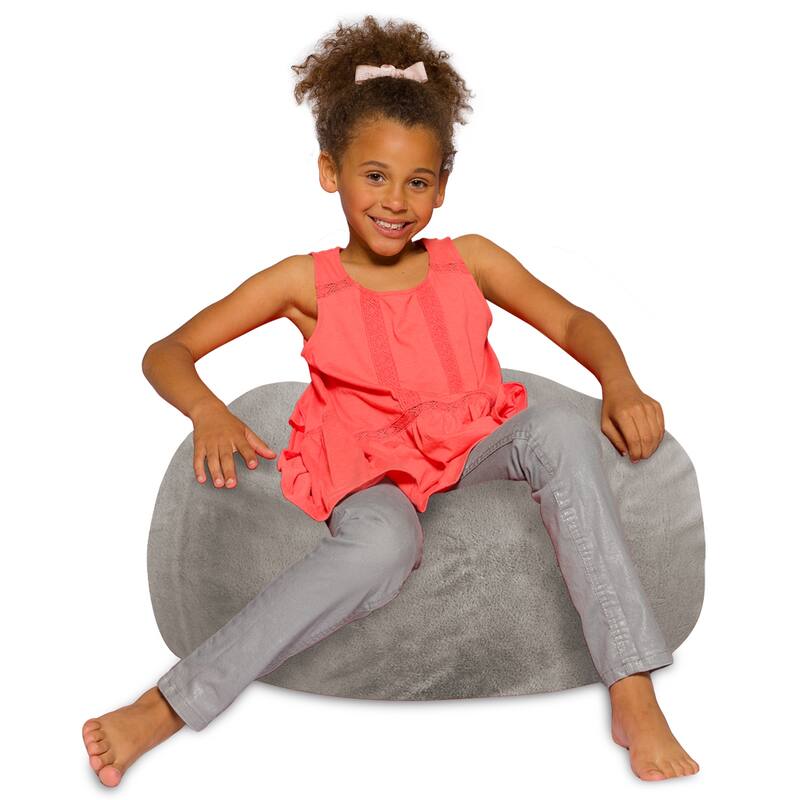 Kids Bean Bag Chair, Big Comfy Chair - Machine Washable Cover - 27 Inch Medium - Soft Faux Rabbit Fur - Gray