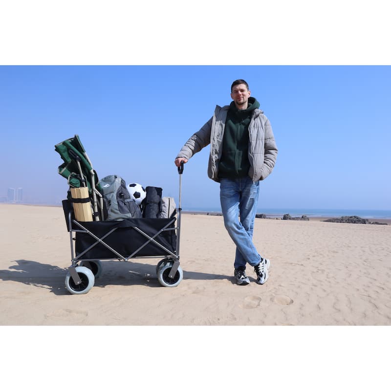 Two Pieces: Heavy-Duty 500lb Capacity Beach Wagon w/9" Pneumatic Tires & Steel Frame; Compact 225lb Foldable Utility Cart
