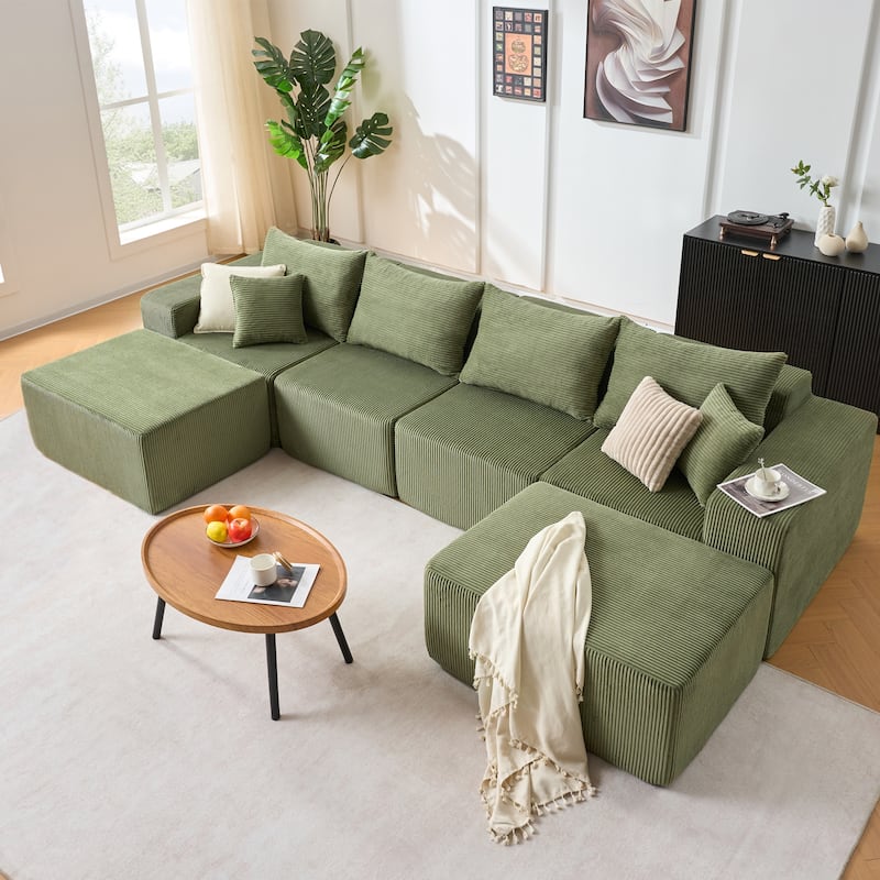 GDFStudio - 6-Piece Modular U-Shaped 128" Sectional Sofa with Chaise Lounge - Green