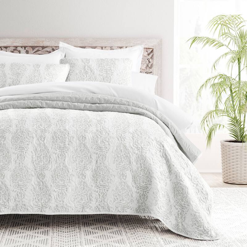 Becky Cameron All Season 3 Piece Distressed Damask Reversible Quilt Set with Shams