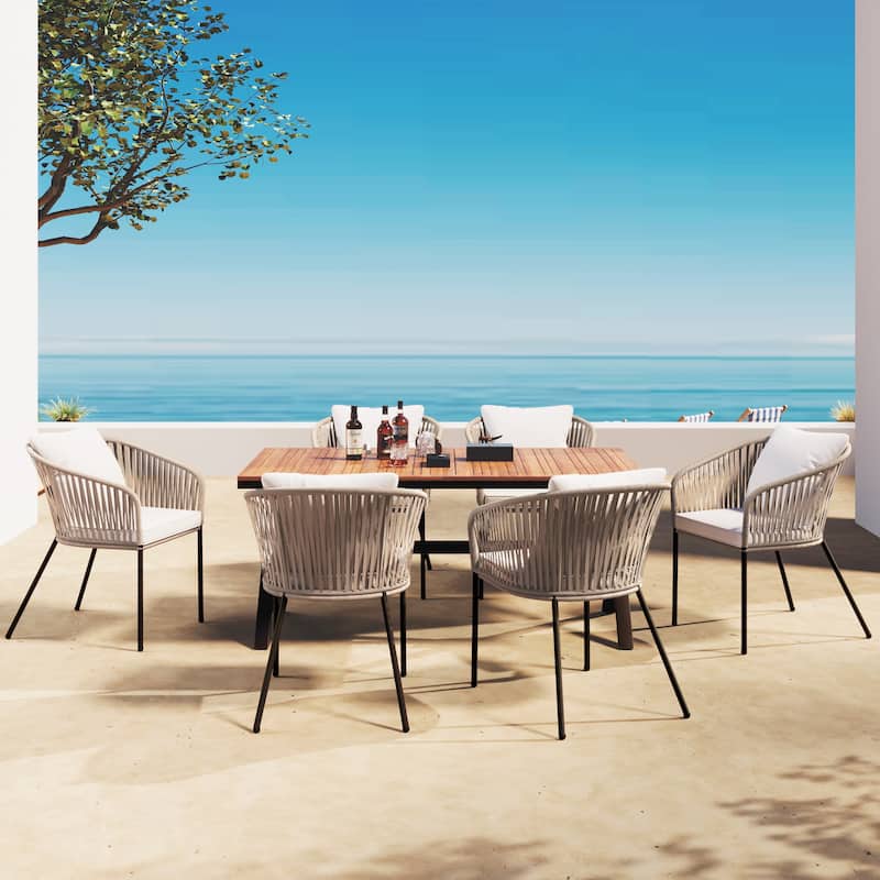 7-Pieces Metal Frame Patio Dining Set with 6 Chairs