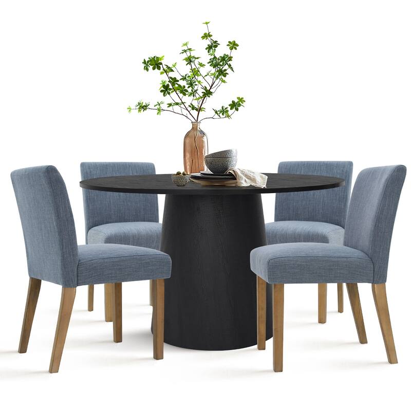 Round 46" Pedestal Dining Table Set with Upholstered Chairs for 4