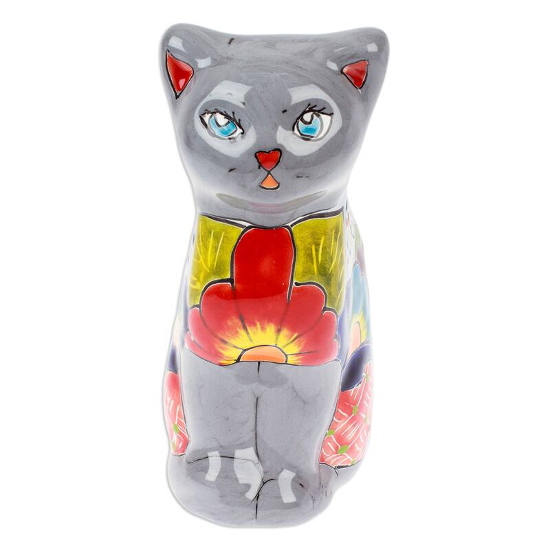Novica Handmade Feline Essence In Grey Ceramic Sculpture
