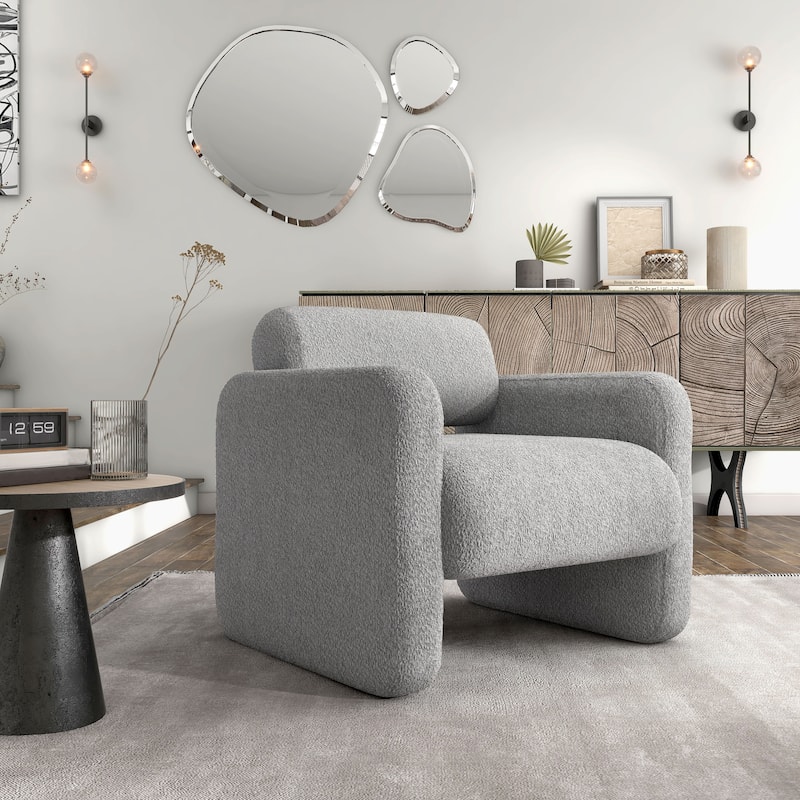 Freesia Modern Boucle Fabric Accent Chair with Arms, Upholstered Single Sofa Chair by Furniture of America - Grey