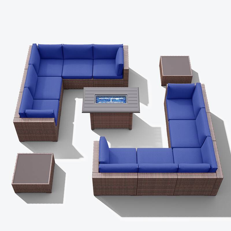 13 Piece Wicker Set Patio Sofa Furniture with Fire Pit And Table