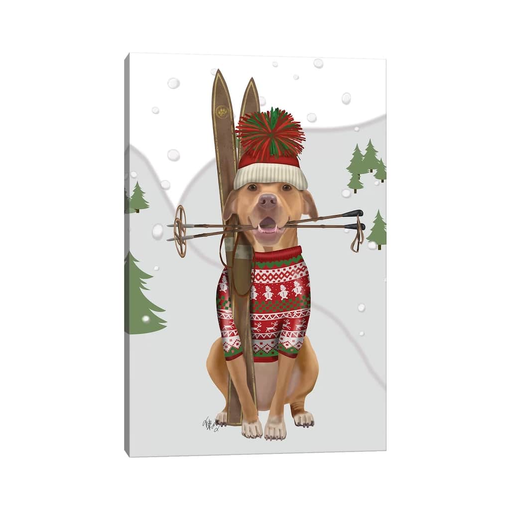 iCanvas "Pitbull Skiing" by Fab Funky Canvas Print
