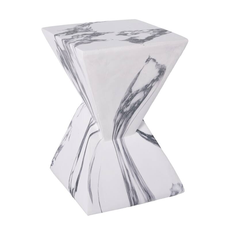 Christopher Knight Home - Modern Indoor/Outdoor 18.5"H Geometric Faux Marble MgO Accent Side Table with Sculptural Fluted Design