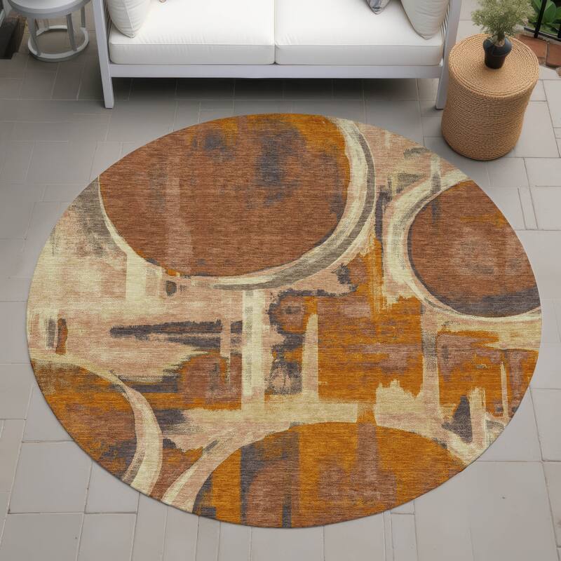 Machine Washable Indoor/ Outdoor Modern Erie Chantille Rug - Paprika - 8' x 8'