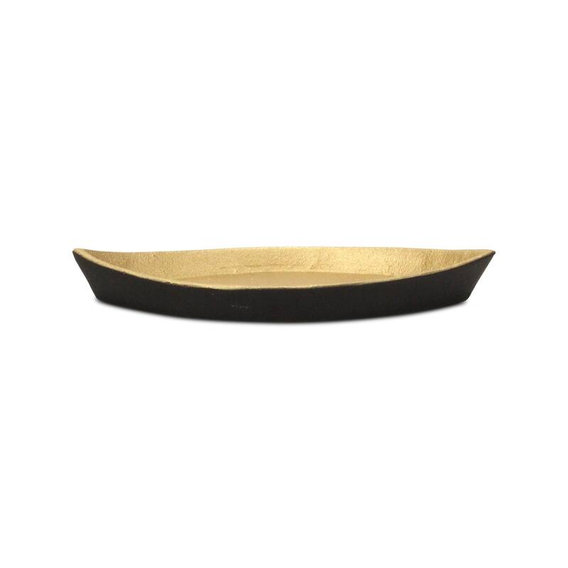 HomeRoots 10" Black And Gold Cast Iron Oval Boat Shaped Tray - 9.75 in. x 1.25 in. x 4.25 in.