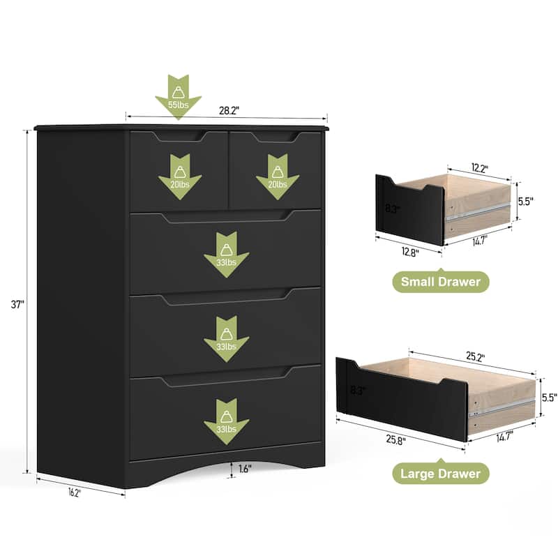 3/4/5/6 Drawer Dresser, Chest of Drawers with Large Storage, Tall Dresser and Organizer Wooden Cabinet