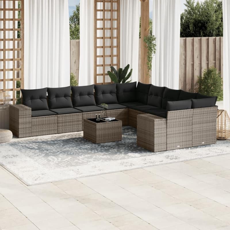 vidaXL Patio Sofa Set with Cushions Outdoor Conversation Furniture Poly Rattan