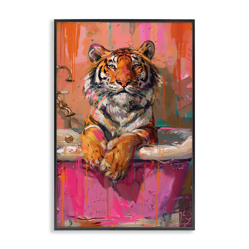 Stupell Fresh Abstraction Tiger in Bathtub Framed Giclee Art Design By LSR Design Studio - 12 x 18 - Black