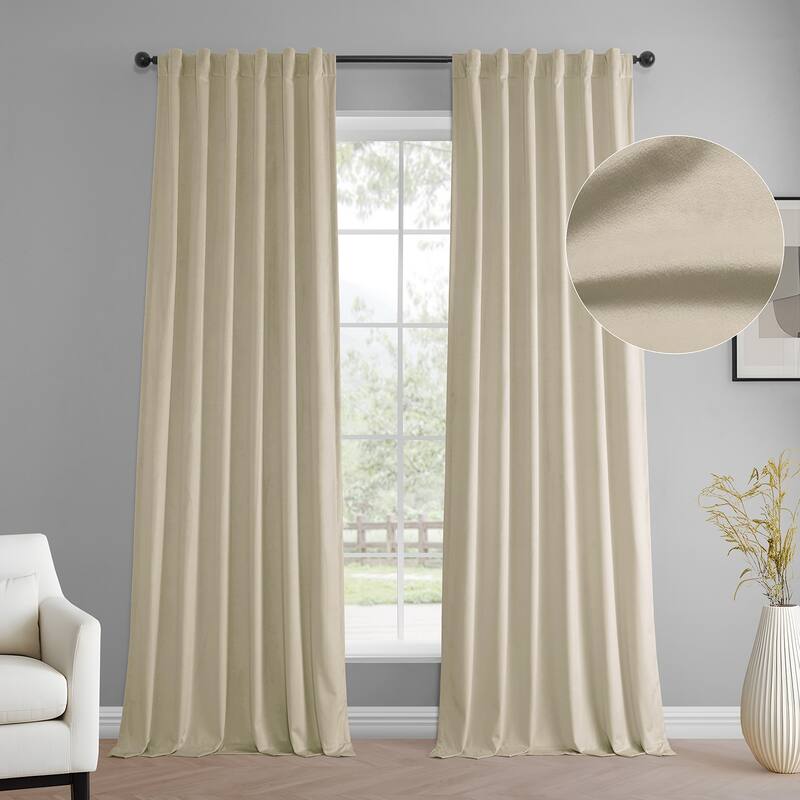 Exclusive Fabrics Simply Velvet Room Darkening Curtains 2 Panels Set - Velvet Window Curtains for Living Room & Bedroom - 50 X 108 - Light Ivory