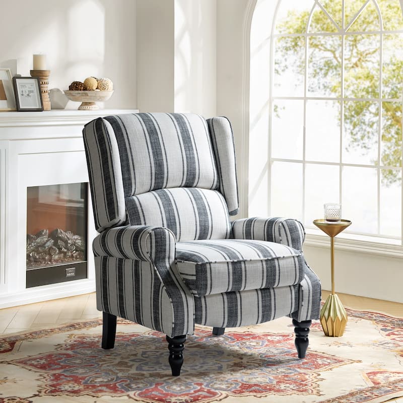 Olympus Upholstered Classic Manual Wingback Recliner with Solid Wood Legs by HULALA HOME - STRIPE BLACK