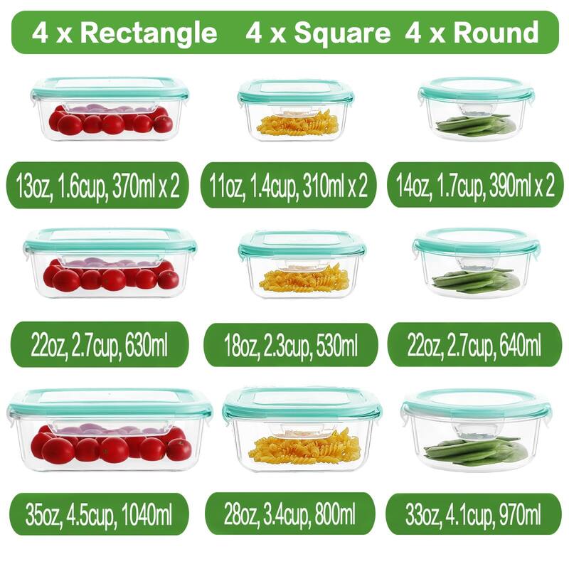 12 Sets Glass Food Storage Containers with Lids, Glass Meal Prep Containers, Airtight Glass Bento Boxes, BPA Free & Leak Proof