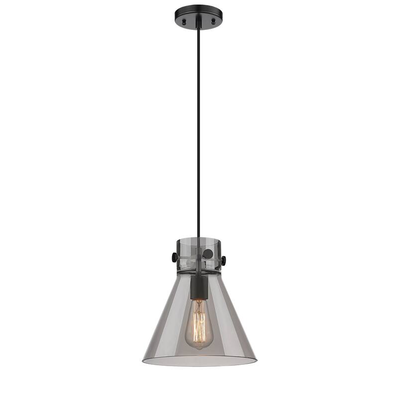 Innovations Lighting Newton Cone - 1 Light 10" Cord Hung Pendant - Matte Black/Light Smoke