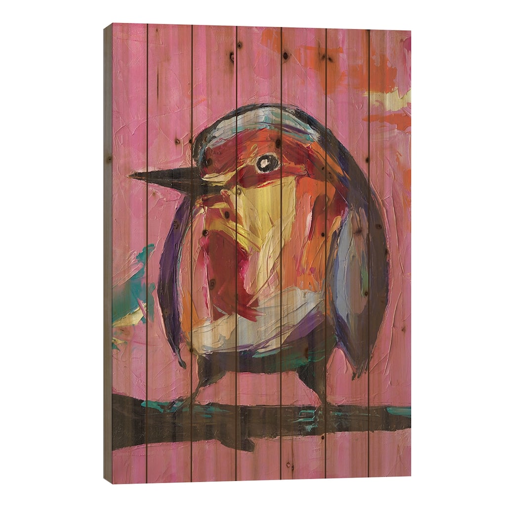 Pink Kingfisher Print On Wood by Lana Frey - Multi-Color