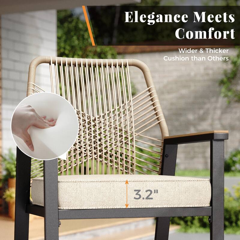 7-Piece Outdoor Patio Wicker Bar Counter Height Stool Set with Back and Cushion