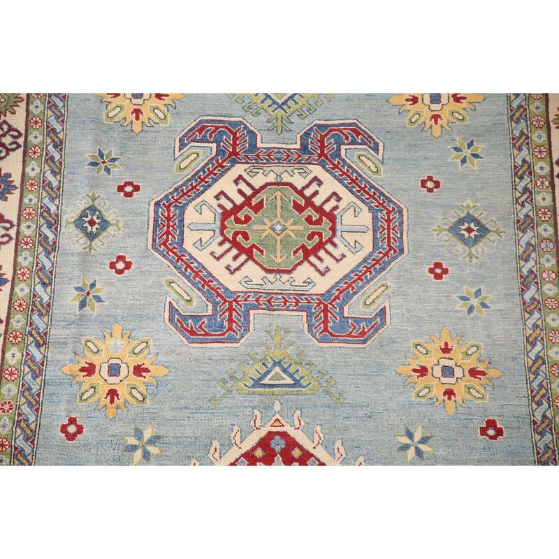 Light Blue Kazak Area Rug Hand-Knotted Traditional Wool Carpet - 6'6" x 9'7"