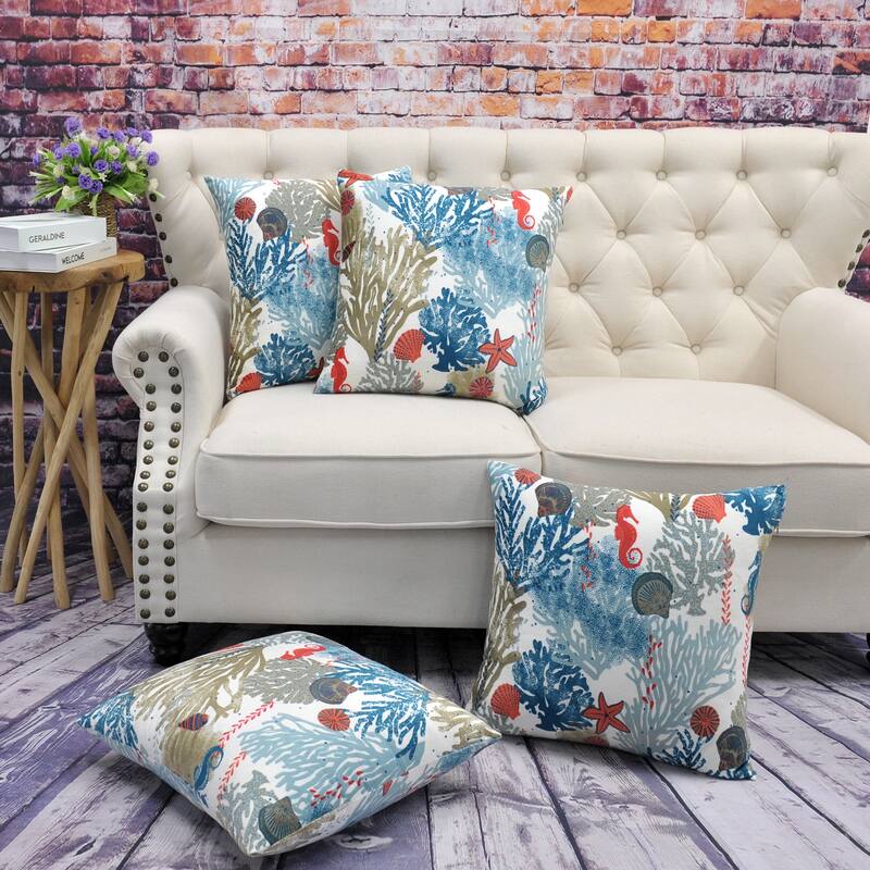 Christmas Holiday Gift Pillow Shells 4 pc Set, NO INSERT - 20" x 20" - Under The Sea-Cloud Blue