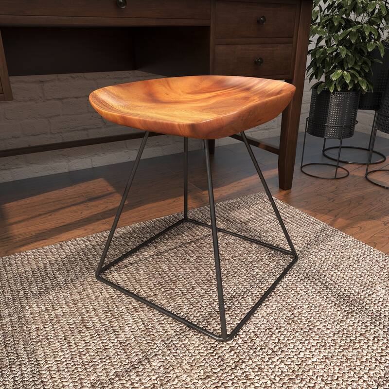 Brown Metal Stool with Black Metal Base